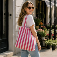 Sac fourre-tout rayé personnalisé en gros, sac de courses réutilisable en polyester, sac à bandoulière pour femme avec logo personnalisé pour cadeau promotionnel