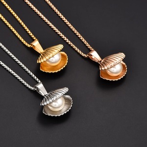 Collier pendentif de luxe en acier inoxydable pour femme, bijoux de luxe pour les fêtes avec breloques coquillages et perles, accessoires de bijoux DIY, vente en gros - Product Image 1