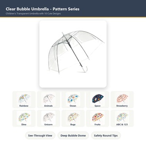 Parapluie semi-automatique transparent pour enfants, imprimé dessin animé, en PVC et fibre de verre, ouverture automatique par bouton, vente en gros, logo personnalisé, pour le soleil - Product Image 1