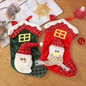 Factory Wholesale Cotton Eco-Friendly House Roof Shape Fashion Socks <b>Christmas</b> Decorations Hanging Gift Bag Props - Product Image 1