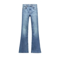 Jean évasé taille haute vintage pour femme, coupe régulière, en denim extensible, décontracté, respirant, style Y2K, délavé, tricoté, boutonné