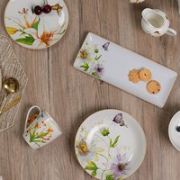 Hôtel de luxe Style chinois fleurs plantes personnalisé propre assiette en céramique vaisselle porcelaine osseuse ensemble de vaisselle