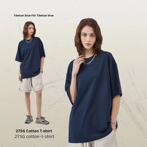T-shirt in cotone 100% alla moda da <span class=keywords><strong>uomo</strong></span> alla moda di colore puro americano a maniche corte all'ingrosso 275g tinta unita - Product Image 6