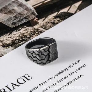 European Style <b>Titanium</b> Steel Cracked <b>Ring</b> SA1158 Men's Jewelry Retro Geometric Design Gift - Product Image 1