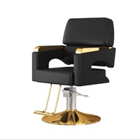 Fauteuil de salon de coiffure haut de gamme, pivotant et relevable, en acier inoxydable, siège de barbier en métal noir pour hommes