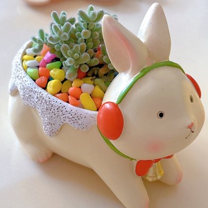 Macetas de cerámica con diseño de gato y conejo, con plantas, decoración de escritorio para uso en interiores, estilo de dibujos animados en porcelana esmaltada - Product Image 2