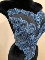 Applique de corsage en dentelle 3D bleu clair ornée de strass et de perles de luxe, personnalisée par l'usine Ocstrade, pour la décoration de robes de bal et de mariée