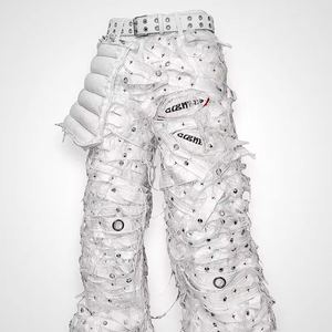 DiZNEW, pantalones vaqueros blancos sueltos, monos, pantalones vaqueros con cinturón recosido para hombre, pantalones vaqueros hechos en China de talla grande - Product Image 6