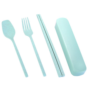 Portable Wheat Straw Cutlery <b>Set</b> Foldable Spoon Fork Chopsticks Knife With Case for Travel Camping School - Product Image 1