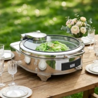 Chauffe-Plat Circulaire Intelligent à Température Contrôlée, Chauffe-Plat avec Couvercle en Verre, Serveur de Buffet Isolé en SUS304 pour Hôtels de Luxe