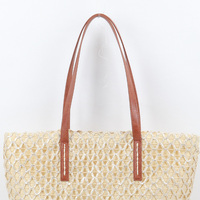 Sac fourre-tout décontracté en paille de papier avec fermeture à bouton-pression, doublure en polyester, grande capacité pour le shopping et les loisirs féminins