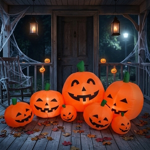 Ensemble de sept citrouilles gonflables d'Halloween de tailles variées avec expressions multiples de <span class=keywords><strong>Jack</strong></span> <span class=keywords><strong>O</strong></span>'Lantern pour les fêtes en extérieur et les décorations de jardin - Product Image 4