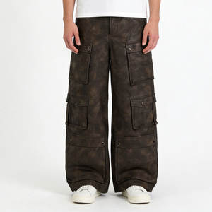 <span class=keywords><strong>Pantaloni</strong></span> con fondo oversize personalizzati <span class=keywords><strong>pantaloni</strong></span> larghi in pelle Vintage Cargo per gli uomini - Product Image 1