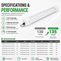 Lumière d'atelier LED industrielle, éclairage de garage, étanche IP65, lumière anti-vapeur, lumière LED tri-proof à 3 CCT sélectionnables