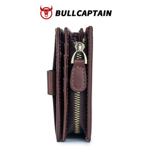 BULLCAPTAIN Factory Custom Men Genuine Leather <b>Wallet</b> OEM Card <b>Holder</b> Short <b>Wallet</b> Vintage Men Purse with Coin Zipper - Product Image 5