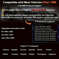 Herramienta de Diagnóstico Automotriz Portátil V100 Escáner de Coche OBDII con Funciones de Diagnóstico Completas del Sistema Analizador OBDII OBD2 Todo en Uno
