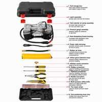 Compresseur d'air portable 12V à double cylindre pour gonflage de pneus, kit de réparation d'urgence automobile avec manomètre et tuyau, étui inclus
