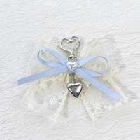 Pendentif Cœur avec Nœud en Dentelle et Bouton, Breloque Décorative Mignonne pour Porte-clés