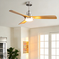 Ventilateur de plafond moderne en ABS imitation bois noir avec lumière LED, télécommande, moteur DC silencieux, 3 pales, ventilateur de plafond en noyer