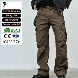 Wholesale OEM Service Men Vintage Washed Straight Button Fly Multi-Pocket <b>Cargo</b> <b>Pants</b> Midweight Cotton Canvas Casual <b>Work</b> <b>Pants</b> - Product Image 1