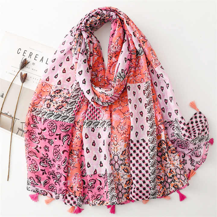 Alien Stage Colorful Floral Jacquard Cotton Pashmina Shawl - 75" X 27.5" Women's Wrap With Tassels Rave Pashmina Festival