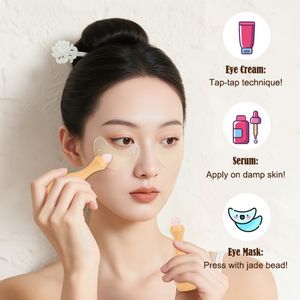 Acupoint Masajeador Acupresión de madera Accupoint Gua Sha Mini Eye Massager Pen con piedra natural Jade Roller Productos de masaje - Product Image 3