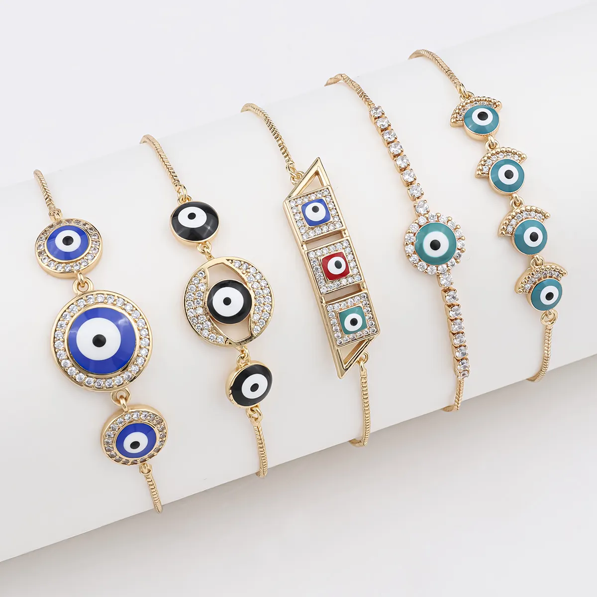 Zoro — bracelet réglable en cuivre plaqué or, 18K, bijou pour femmes, en zircon, goutte d'huile, émail, mauvais yeux