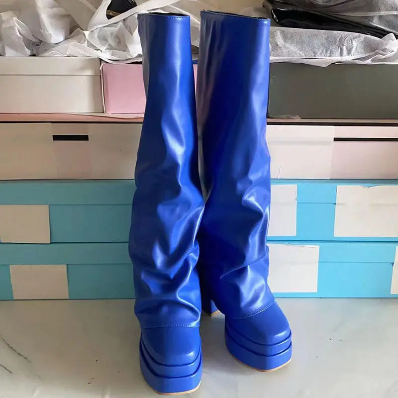 Shop Our Latest Wide Shaft Orange Leather Knee High Boots