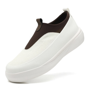 Chaussures décontractées à enfiler bicolores blanc et marron, chaussures de marche légères à semelle plateforme épaisse, avec languette de traction facile, pour le quotidien et les loisirs - Product Image 4