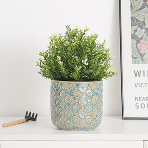 Pots de fleurs ronds en céramique émaillée, écologiques et minimalistes, motifs floraux, trou de drainage, <span class=keywords><strong>petit</strong></span> ensemble, légers, durables, pour le <span class=keywords><strong>jardin</strong></span> - Product Image 4