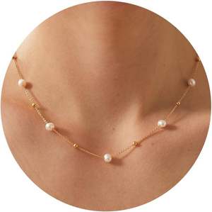 שרשרת אופנתית בצורת Y מצופה זהב 14 קראט עם תליון פנינה מלאכותית לנשים - Product Image 4