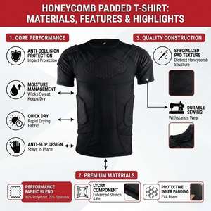 Maillot de protection intégré rembourré, avec protection épaisse côtelée pour la poitrine et les épaules, respirant, pour le football, maillot de compression rembourré - Product Image 3