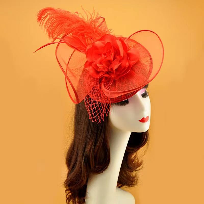 Cappello europeo Vintage con piume reali Ascot Fascinator da donna in  maglia in filato Sinamay cappelli da sposa copricapo cappelli per capelli 