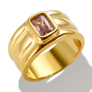 Bague de luxe en cristal plaqué or 18k pour femme, bijoux en argent blanc plaqué or, zircon cubique, anneau de Tennis