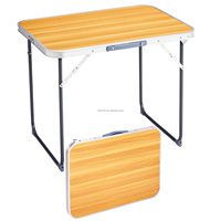 Table pliante d'extérieur en alliage d'aluminium, aspect bois, 2,3 pieds, rectangulaire, capacité de 110,23 lb, plateau pliable simple