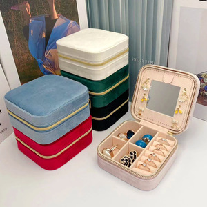 Hot Sale Exquisite Portable Jewelry Box with Mirror Luxurious Velvet Travel Gifting Packaging for Necklace <strong>Ring</strong> Earring <strong>Storage</strong> - Product Image 1
