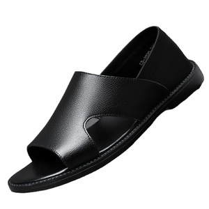 Sandalias Romanas Casuales de Cuero Suave Antideslizantes para Hombre, Zapatos de Playa para Verano, Sandalias Negras con Cierre de Velcro - Product Image 5