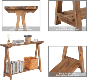 Farmhouse <strong>Console</strong> <strong>Tables</strong> for Living Room, 43.3" Solid Wood 2-Tier <strong>Sofa</strong> <strong>Table</strong>, Rustic Hallway <strong>Table</strong> for Entryway, Natural - Product Image 3