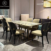 Ensemble de table à manger rectangulaire en marbre de luxe, meubles de salle à manger modernes pour la maison avec pieds en métal doré