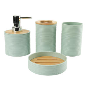 Juego de accesorios de baño de plástico duradero ecológico de 4 piezas de Color opcional, tapa de bambú, dispensador de jabón, soporte para cepillo de dientes, jabonera - Product Image 1