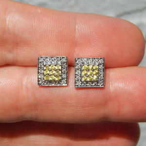 Boucles d'oreilles clous géométriques en or blanc avec zircon rond serti à griffes, bijoux de mode classiques pour femmes en alliage - Product Image 4