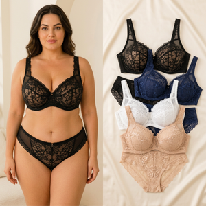 Ensemble de soutien-gorge en dentelle élégant pour femmes et culotte taille haute en tissu maillé perforé - Product Image 3