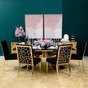 2023 Leisure Gold Stainless Steel Dining Chair Honeycomb Backing Velvet Restaurant Chair For Home Hotel Wedding