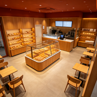 Luxuriöse Holz-Bäckereivitrine Hochwertige Multifunktionale Glas-Brotvitrine LED-Beleuchtung Farblich Anpassbar Komplett