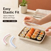 Couvre-aliments transparents en LDPE avec ouverture élastique pour bols à pâtes, plateaux à sushis, plateaux à raviolis et préparation en caféterie