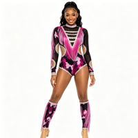 Combinaison de majorette personnalisée à franges en strass camouflage, découpée, à manches longues, pour spectacle de danse, couleur personnalisée OEM