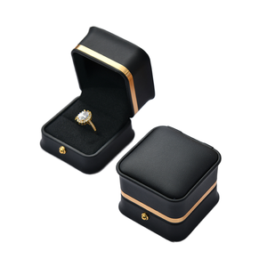 Luxury <b>Ring</b> Jewelry <b>Box</b>, Gold Trim Square <b>Ring</b> Storage Case, Soft Velvet Interior Jewelry <b>Box</b> for <b>Proposal</b> - Product Image 1