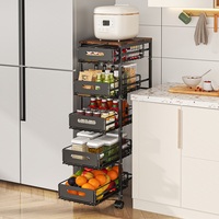 Étagère de rangement à 5 niveaux avec roulettes pour fruits et légumes, avec paniers coulissants, 4 tiroirs, chariot de rangement roulant pour la cuisine