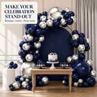 Kit d'arche de ballons en latex bleu marine et argent métallisé chromé, différentes tailles, pour décorations de fête d'anniversaire et de baby shower