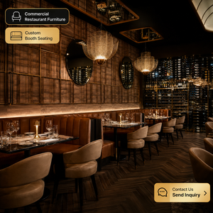 เฟอร์นิเจอร์ร้านอาหารสไตล์อินดัสเทรียลเรโทร <span class=keywords><strong>โต๊ะ</strong></span>และเก้าอี้หนังโค้งไม้สำหรับร้านสเต็กและบาร์ - Product Image 3